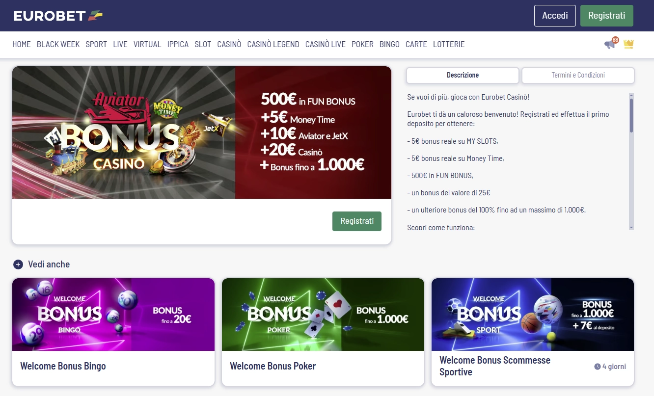 Bonus e promozioni su Eurobet Casino
