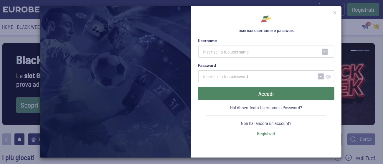Processo di registrazione su Eurobet Casino